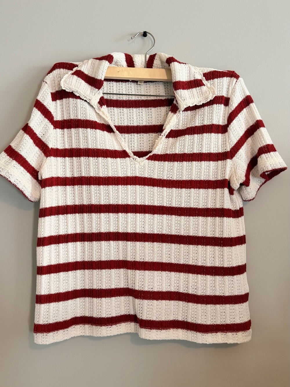 Madewell Cream and Red Striped Polo Knit Top
